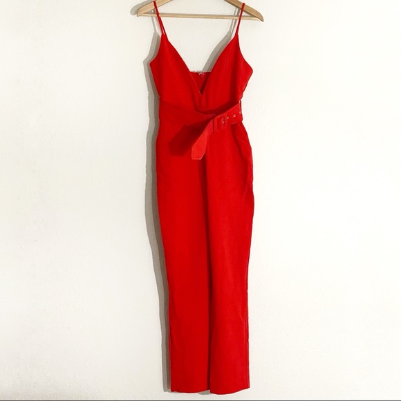 NWT Revolve NBD Reagan Jumpsuit Red Deep V Belt XXS, XS, S, M, L - Picture 2 of 8